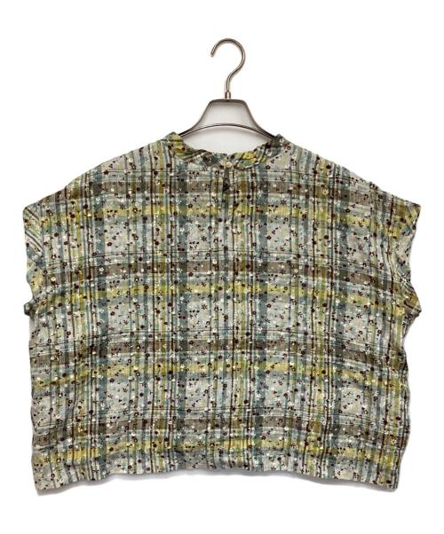 45R（フォーティファイブ・アール）45R (フォーティファイブ・アール) インドリネンマドラスフラワーのMシャツ グレー×イエロー サイズ:表記無の古着・服飾アイテム