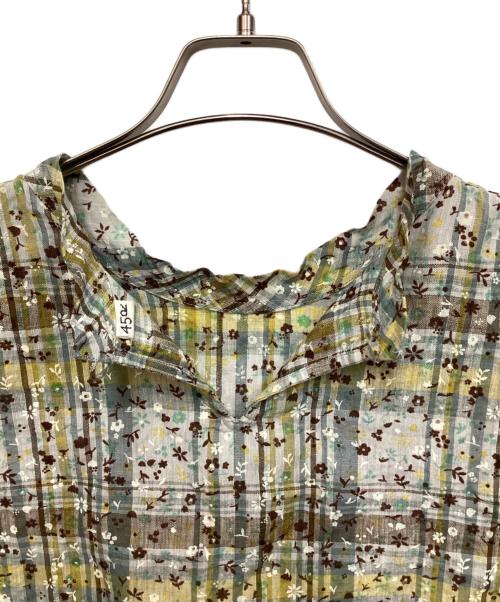 45R（フォーティファイブ・アール）45R (フォーティファイブ・アール) インドリネンマドラスフラワーのMシャツ グレー×イエロー サイズ:表記無の古着・服飾アイテム