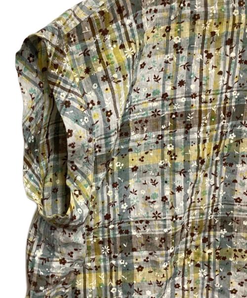 45R（フォーティファイブ・アール）45R (フォーティファイブ・アール) インドリネンマドラスフラワーのMシャツ グレー×イエロー サイズ:表記無の古着・服飾アイテム