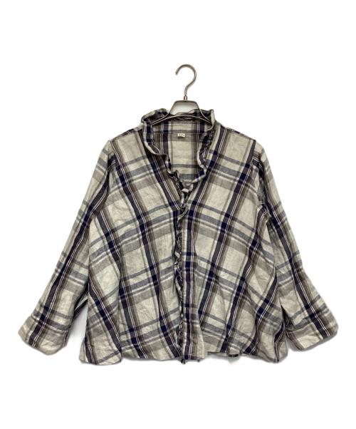 45R（フォーティファイブ・アール）45R (フォーティファイブ・アール) インドリネンツイル カシュクールブラウス ベージュ サイズ:表記無の古着・服飾アイテム