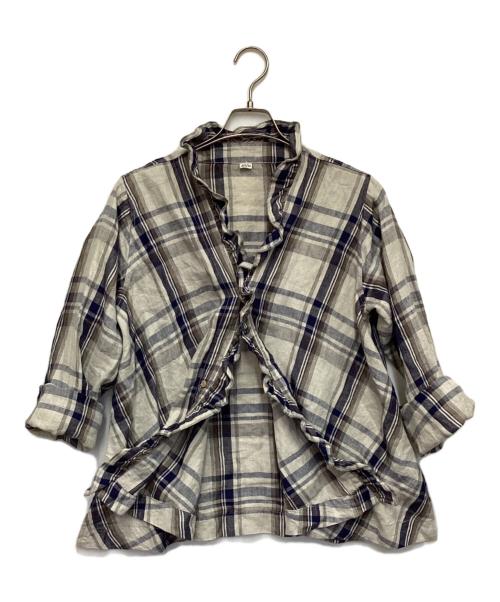 45R（フォーティファイブ・アール）45R (フォーティファイブ・アール) インドリネンツイル カシュクールブラウス ベージュ サイズ:表記無の古着・服飾アイテム