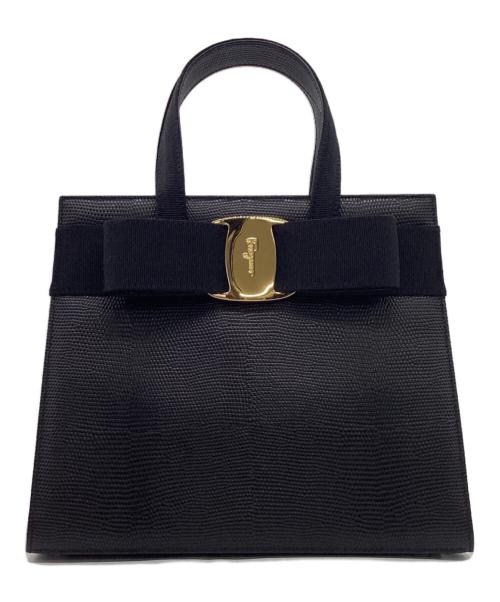Salvatore Ferragamo（サルヴァトーレ フェラガモ）Salvatore Ferragamo (サルヴァトーレ フェラガモ) ヴァラ リボン ハンドバッグ ブラックの古着・服飾アイテム