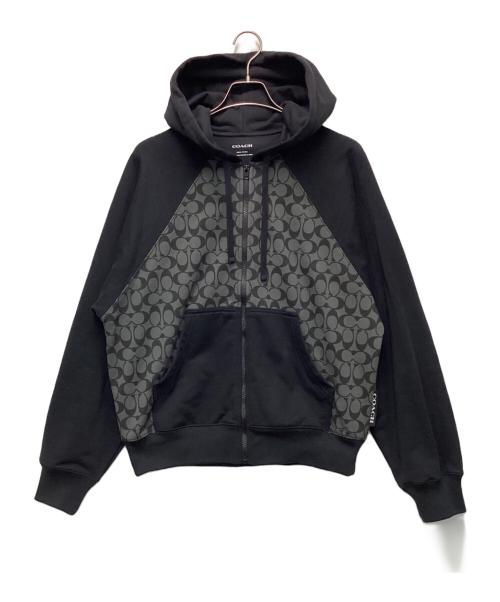 COACH（コーチ）COACH (コーチ) シグネチャー ジップ フーディー ブラック サイズ:Mの古着・服飾アイテム