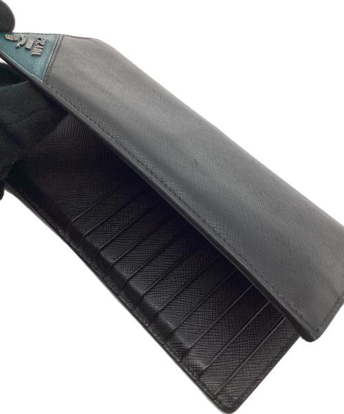 PRADA（プラダ）PRADA (プラダ) サフィアーノ ロングウォレット ブラック×グリーンの古着・服飾アイテム