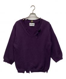 NOMA t.d.×Needles（ノーマティーディー×ニードルズ）の古着「V NECK PULLOVER SWEATER-CRUSH KNIT/KILTPIN（Vネック プルオーバー セーター-クラッシュ ニット/キルト ピン）」｜パープル