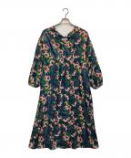 house of lotusハウスオブロータス）の古着「フラワープリントVネックワンピース」｜グリーン