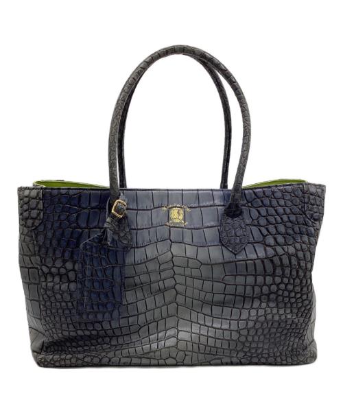 A.D.M.J.（エーディーエムジェイ）A.D.M.J. (エーディーエムジェイ) クロコ型押し トートバッグ ブルー×グレーの古着・服飾アイテム