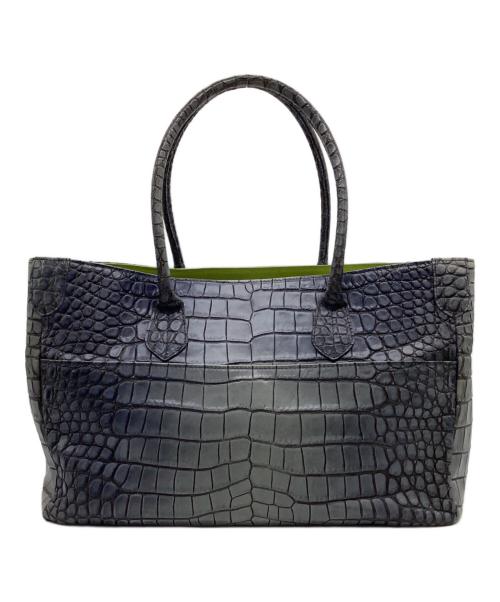 A.D.M.J.（エーディーエムジェイ）A.D.M.J. (エーディーエムジェイ) クロコ型押し トートバッグ ブルー×グレーの古着・服飾アイテム