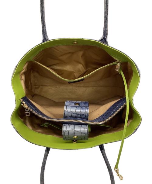 A.D.M.J.（エーディーエムジェイ）A.D.M.J. (エーディーエムジェイ) クロコ型押し トートバッグ ブルー×グレーの古着・服飾アイテム