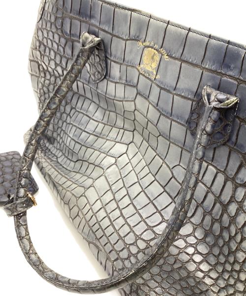 A.D.M.J.（エーディーエムジェイ）A.D.M.J. (エーディーエムジェイ) クロコ型押し トートバッグ ブルー×グレーの古着・服飾アイテム