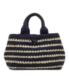 PRADA（プラダ）の古着「カナパ ラフィア ハンドバッグ」｜アイボリー×ブラック