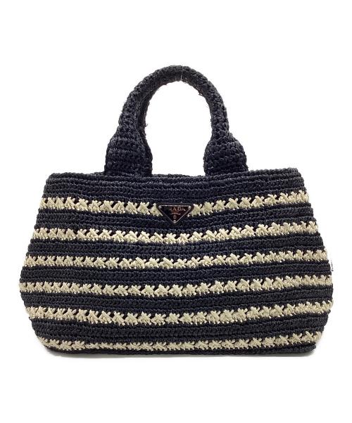 PRADA（プラダ）PRADA (プラダ) カナパ ラフィア ハンドバッグ アイボリー×ブラックの古着・服飾アイテム