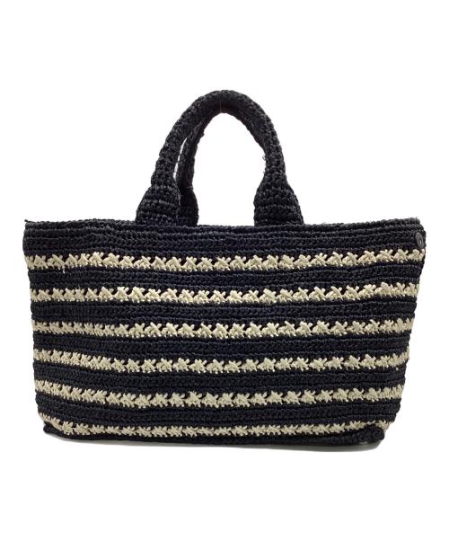 PRADA（プラダ）PRADA (プラダ) カナパ ラフィア ハンドバッグ アイボリー×ブラックの古着・服飾アイテム