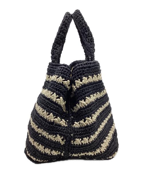 PRADA（プラダ）PRADA (プラダ) カナパ ラフィア ハンドバッグ アイボリー×ブラックの古着・服飾アイテム