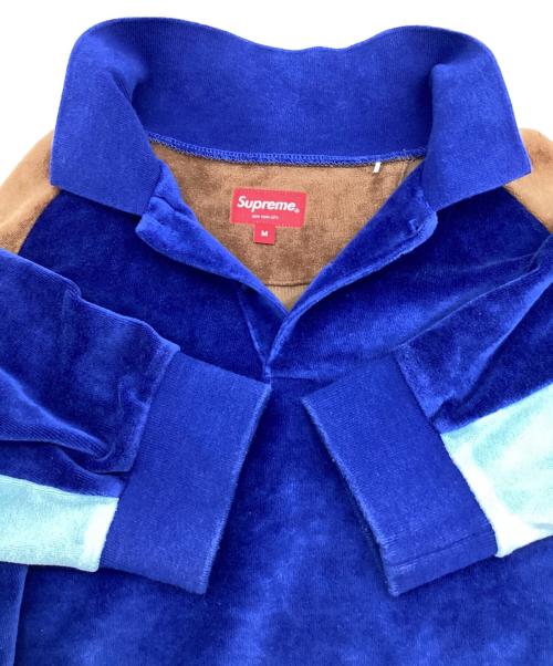 SUPREME（シュプリーム）SUPREME (シュプリーム) Paneled Velour L/S Polo（パネルド ベロア ロングスリーブ ポロ） ブルー×ブラウン サイズ:Mの古着・服飾アイテム