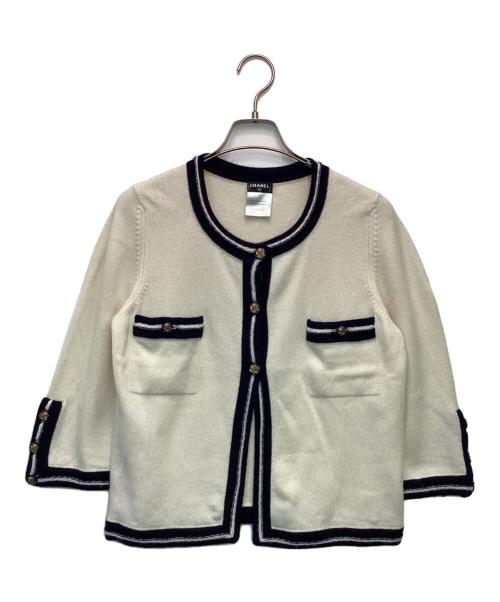 CHANEL（シャネル）CHANEL (シャネル) カシミヤカーディガン アイボリー×ブラック サイズ:40の古着・服飾アイテム