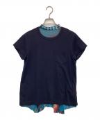 PENDLETON×sacaiペンドルトン×サカイ）の古着「バックプリーツ半袖カットソー」｜ネイビー×ブルー