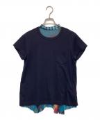 PENDLETON×sacaiペンドルトン×サカイ）の古着「バックプリーツ半袖カットソー」｜ネイビー×ブルー
