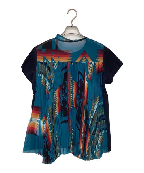 PENDLETON（ペンドルトン）PENDLETON (ペンドルトン) sacai (サカイ) バックプリーツ半袖カットソー ネイビー×ブルー サイズ:4の古着・服飾アイテム