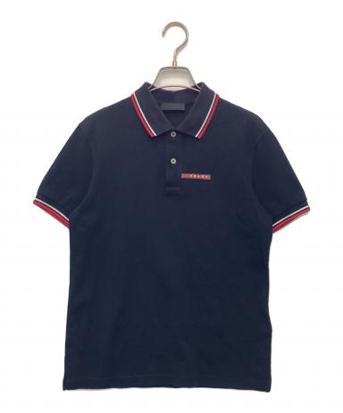 中古・古着通販】PRADA (プラダ) ラバーロゴ半袖ポロシャツ ブラック
