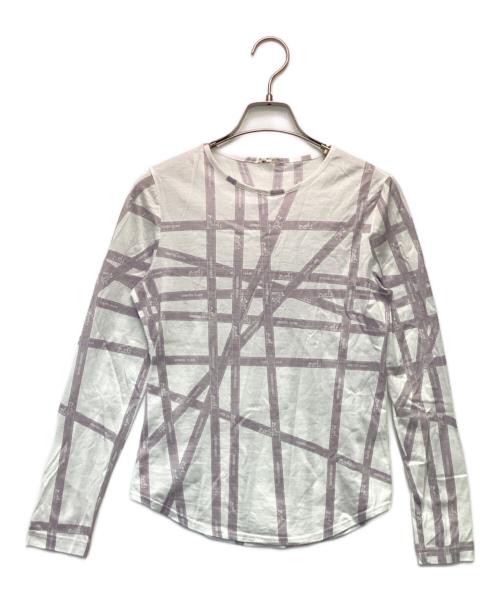 HERMES（エルメス）HERMES (エルメス) ボルデュックリボン 長袖カットソー ホワイト×パープル サイズ:Sの古着・服飾アイテム