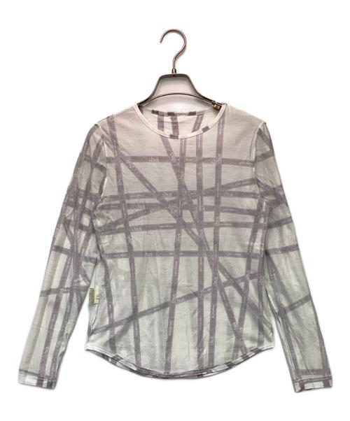 HERMES（エルメス）HERMES (エルメス) ボルデュックリボン 長袖カットソー ホワイト×パープル サイズ:Sの古着・服飾アイテム