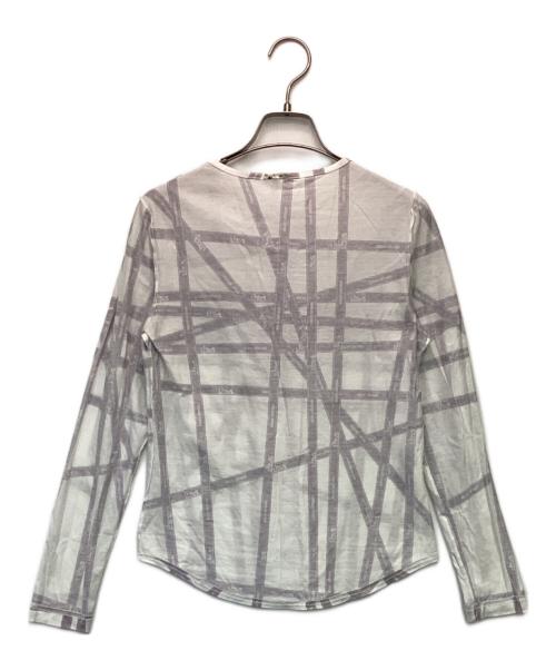 HERMES（エルメス）HERMES (エルメス) ボルデュックリボン 長袖カットソー ホワイト×パープル サイズ:Sの古着・服飾アイテム