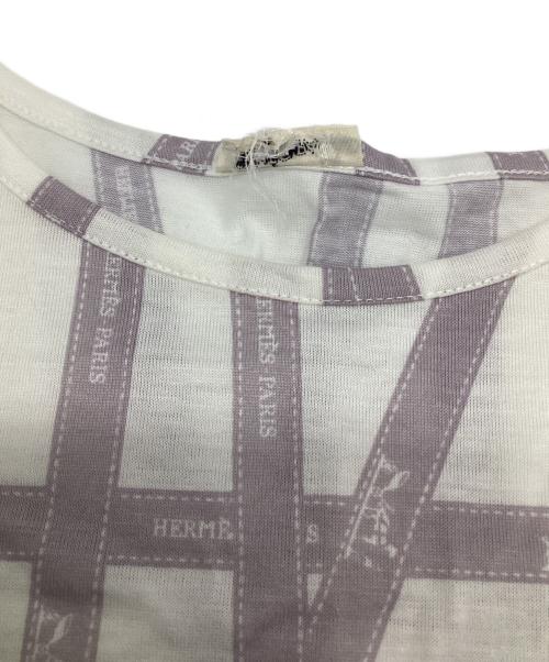 HERMES（エルメス）HERMES (エルメス) ボルデュックリボン 長袖カットソー ホワイト×パープル サイズ:Sの古着・服飾アイテム