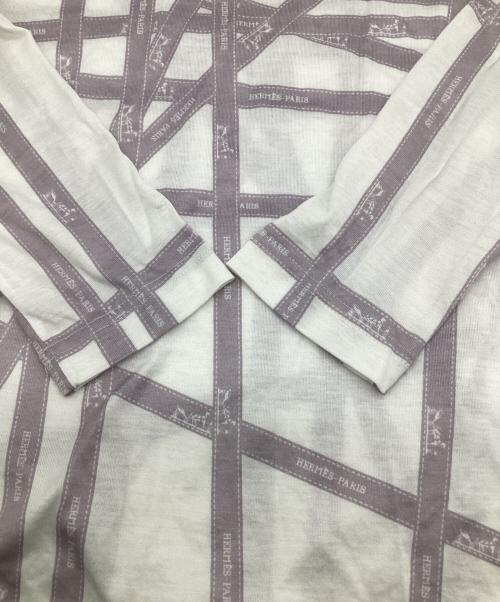 HERMES（エルメス）HERMES (エルメス) ボルデュックリボン 長袖カットソー ホワイト×パープル サイズ:Sの古着・服飾アイテム