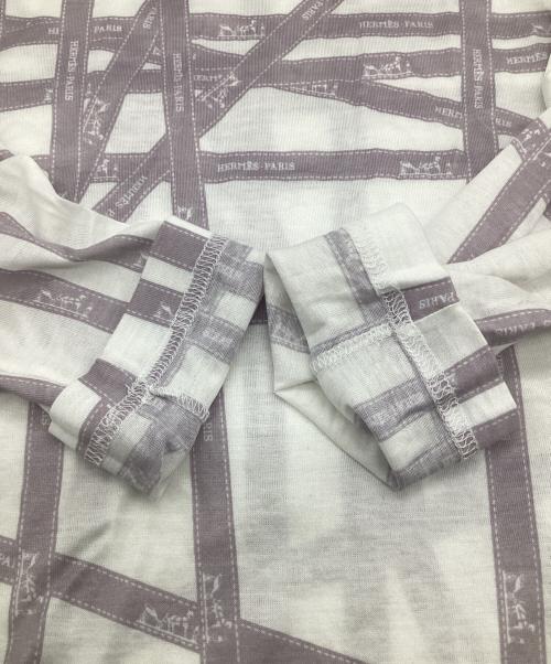 HERMES（エルメス）HERMES (エルメス) ボルデュックリボン 長袖カットソー ホワイト×パープル サイズ:Sの古着・服飾アイテム