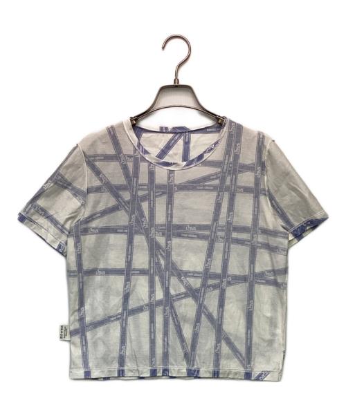 HERMES（エルメス）HERMES (エルメス) ボルデュックリボン 半袖カットソー ホワイト×ブルー サイズ:SMの古着・服飾アイテム