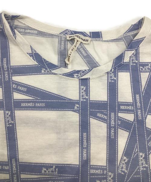 HERMES（エルメス）HERMES (エルメス) ボルデュックリボン 半袖カットソー ホワイト×ブルー サイズ:SMの古着・服飾アイテム