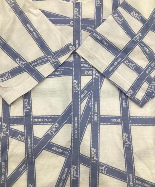 HERMES（エルメス）HERMES (エルメス) ボルデュックリボン 半袖カットソー ホワイト×ブルー サイズ:SMの古着・服飾アイテム