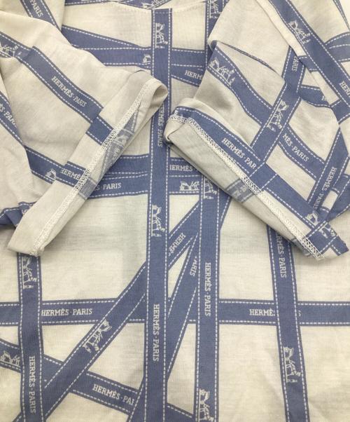 HERMES（エルメス）HERMES (エルメス) ボルデュックリボン 半袖カットソー ホワイト×ブルー サイズ:SMの古着・服飾アイテム