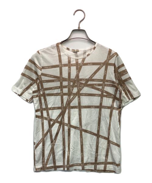 HERMES（エルメス）HERMES (エルメス) ボルデュックリボン 半袖カットソー ホワイト×ブラウン サイズ:SMの古着・服飾アイテム