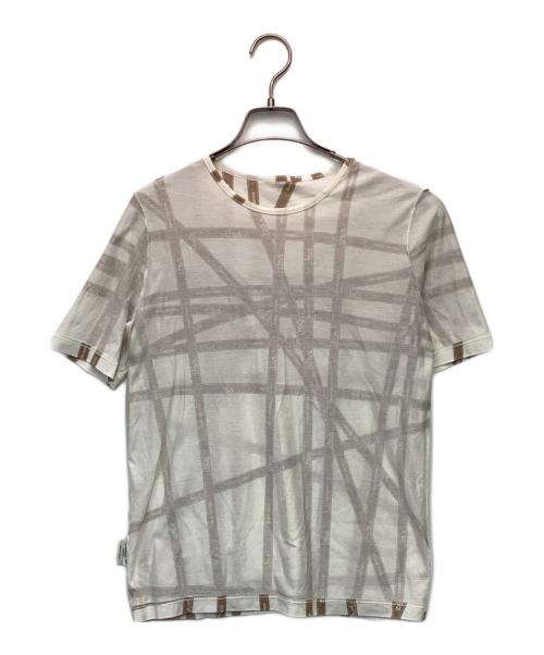 HERMES（エルメス）HERMES (エルメス) ボルデュックリボン 半袖カットソー ホワイト×ブラウン サイズ:SMの古着・服飾アイテム