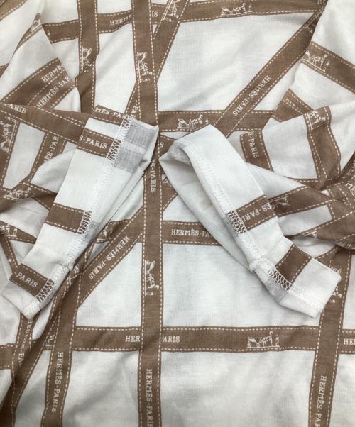 HERMES（エルメス）HERMES (エルメス) ボルデュックリボン 半袖カットソー ホワイト×ブラウン サイズ:SMの古着・服飾アイテム