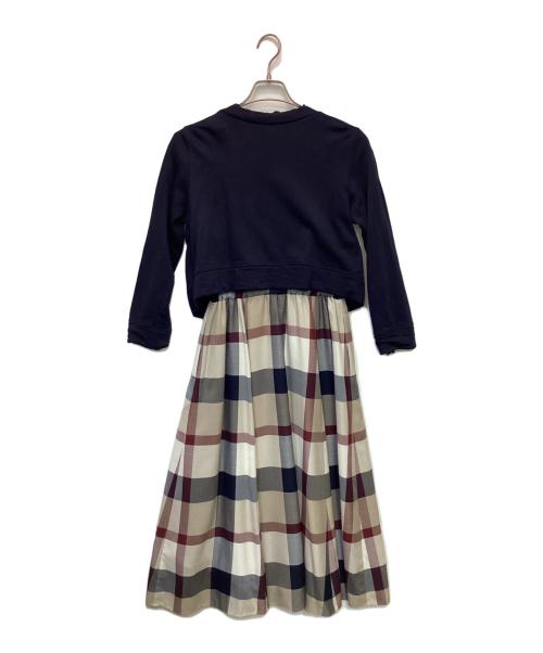 BLUE LABEL CRESTBRIDGE（ブルーレーベルクレストブリッジ）BLUE LABEL CRESTBRIDGE (ブルーレーベルクレストブリッジ) 3WAY 長袖ワンピース ネイビー×ベージュ サイズ:36の古着・服飾アイテム