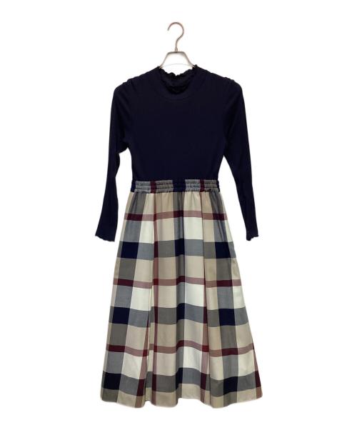 BLUE LABEL CRESTBRIDGE（ブルーレーベルクレストブリッジ）BLUE LABEL CRESTBRIDGE (ブルーレーベルクレストブリッジ) 3WAY 長袖ワンピース ネイビー×ベージュ サイズ:36の古着・服飾アイテム