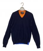 RAF SIMONS×FRED PERRYラフシモンズ×フレッドペリー）の古着「コットンVネックニット」｜ネイビー