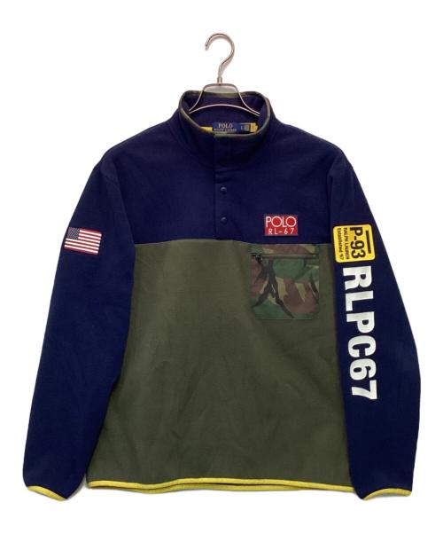 POLO RALPH LAUREN（ポロ・ラルフローレン）POLO RALPH LAUREN (ポロ・ラルフローレン) プルオーバー フリースジャケット オリーブ×ネイビー サイズ:Lの古着・服飾アイテム