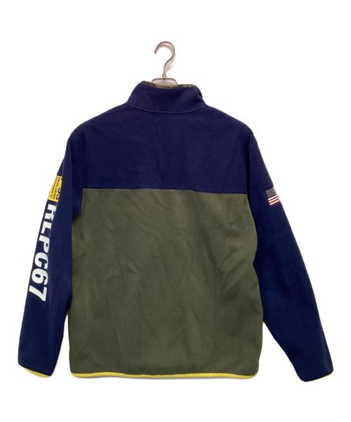 POLO RALPH LAUREN（ポロ・ラルフローレン）POLO RALPH LAUREN (ポロ・ラルフローレン) プルオーバー フリースジャケット オリーブ×ネイビー サイズ:Lの古着・服飾アイテム