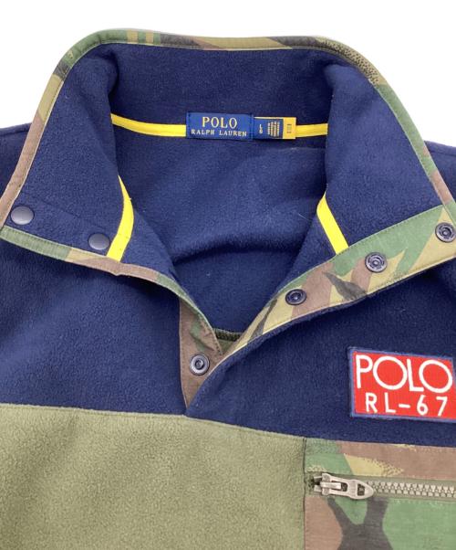 POLO RALPH LAUREN（ポロ・ラルフローレン）POLO RALPH LAUREN (ポロ・ラルフローレン) プルオーバー フリースジャケット オリーブ×ネイビー サイズ:Lの古着・服飾アイテム