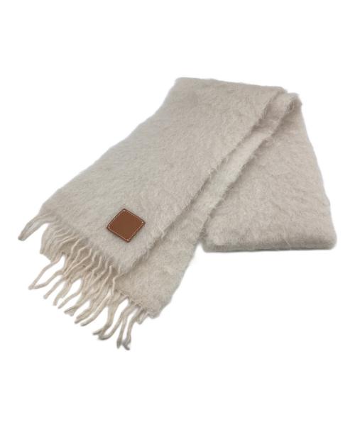 LOEWE（ロエベ）LOEWE (ロエベ) アナグラムパッチウール混モヘアマフラー アイボリーの古着・服飾アイテム