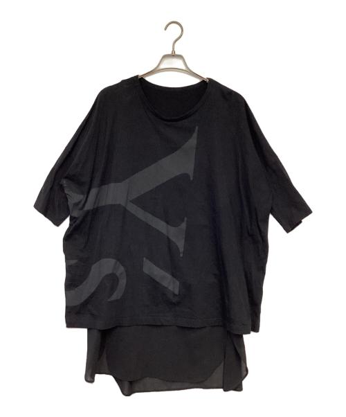 Y's（ワイズ）Y's (ワイズ) COMBI LOGO BLOUSE（コンビ ロゴ ブラウス） ブラック サイズ:2の古着・服飾アイテム