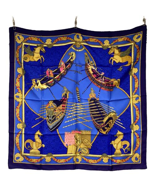 HERMES（エルメス）HERMES (エルメス) カレ90 LES BISSONE DE VENISE（ヴェニスの船祭り）スカーフ ブルーの古着・服飾アイテム