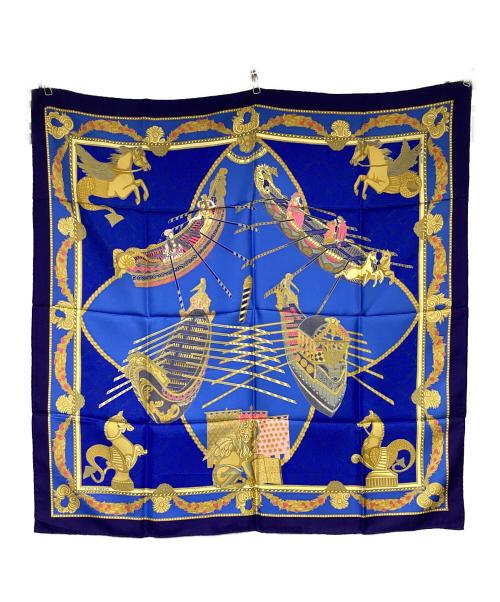 HERMES（エルメス）HERMES (エルメス) カレ90 LES BISSONE DE VENISE（ヴェニスの船祭り）スカーフ ブルーの古着・服飾アイテム
