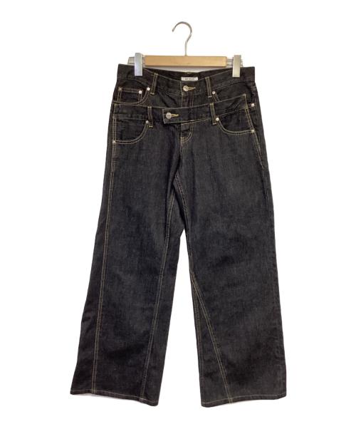 SLY（スライ）SLY (スライ) DOUBLE BELT WIDE FLARE PT-C（ダブルベルト ワイド フレア）デニムパンツ ブラック サイズ:2の古着・服飾アイテム