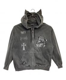GALFY（ガルフィー）の古着「染め染めデスメタルにゃんにゃんパーカー」｜グレー