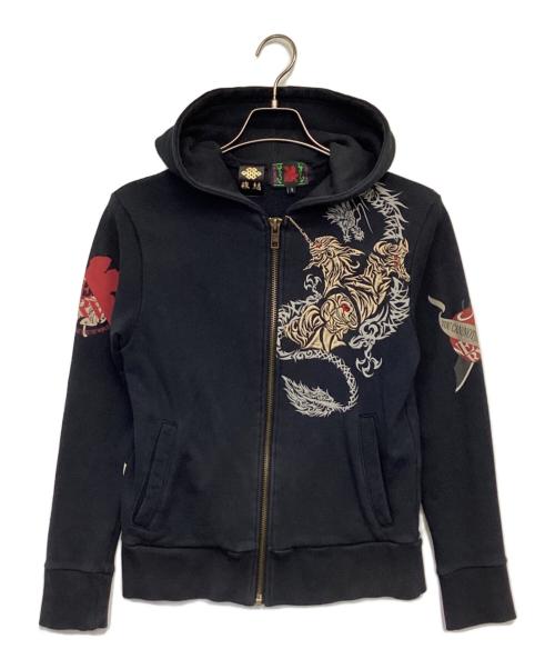 錦（ニシキ）錦 (ニシキ) 和柄ジップパーカー ブラック サイズ:Sの古着・服飾アイテム
